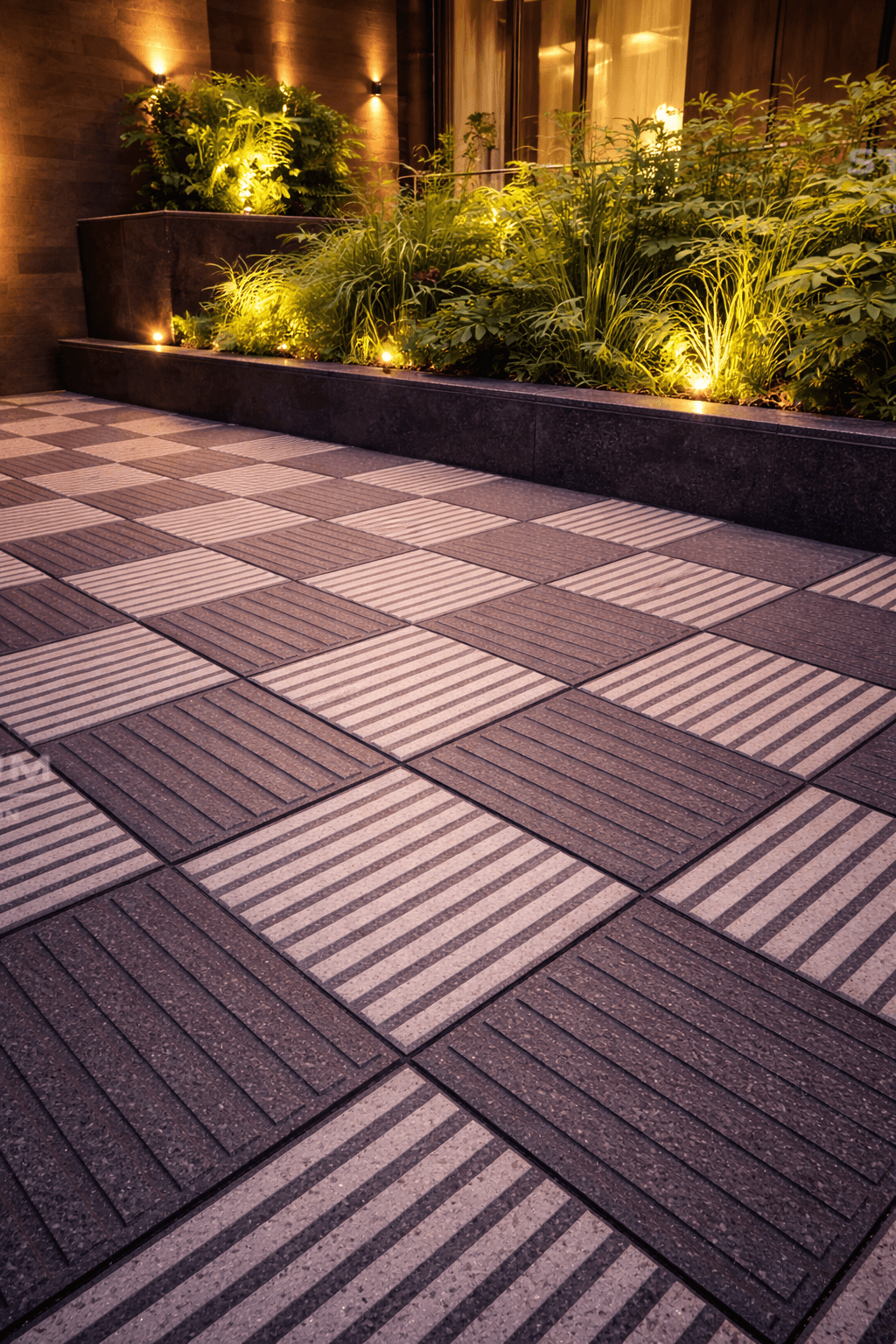 Close-up of Gazelle stone tile showing concentric curved line pattern and textured finish