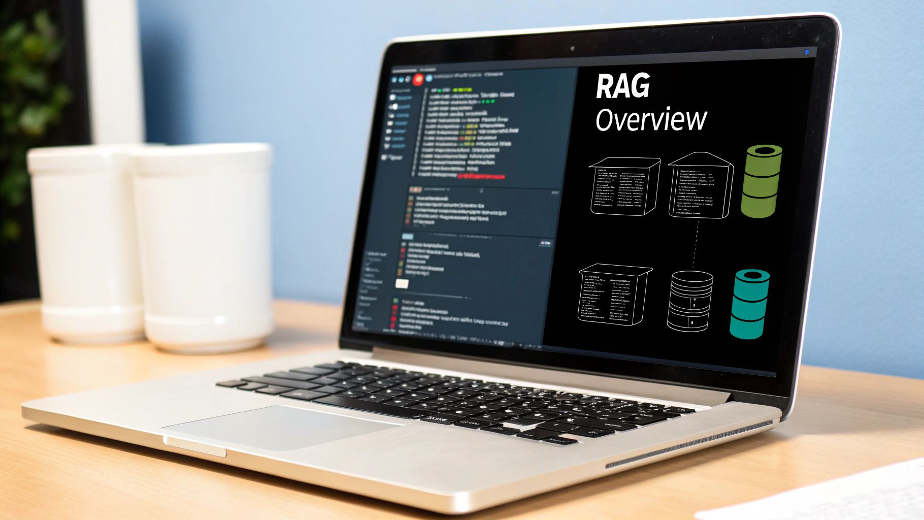 Diagram showing the RAG process of querying, retrieving documents, and generating an answer