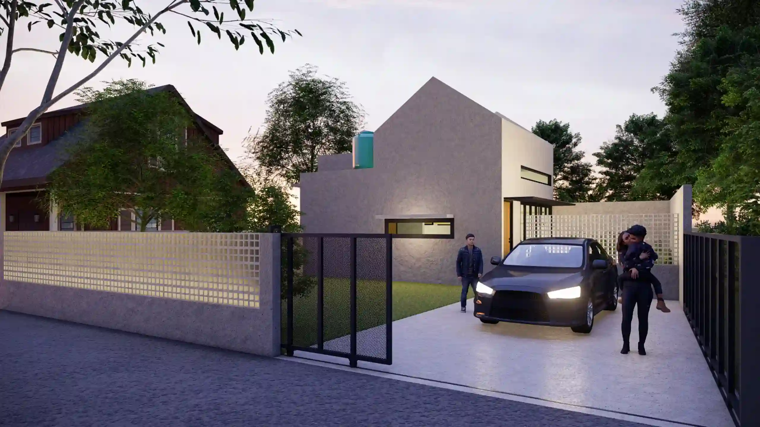 Mono House - Halaman Depan Rumah di Sore Hari