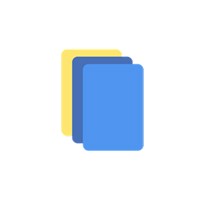 Three overlapping cards in blue, dark blue, and yellow.