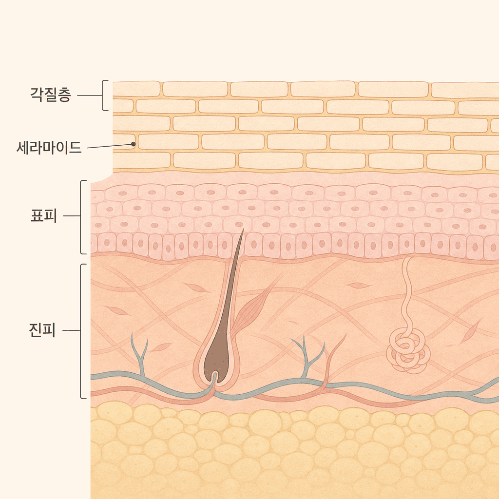 벽돌과 모르타르처럼 짜인 각질층과 세라마이드 지질