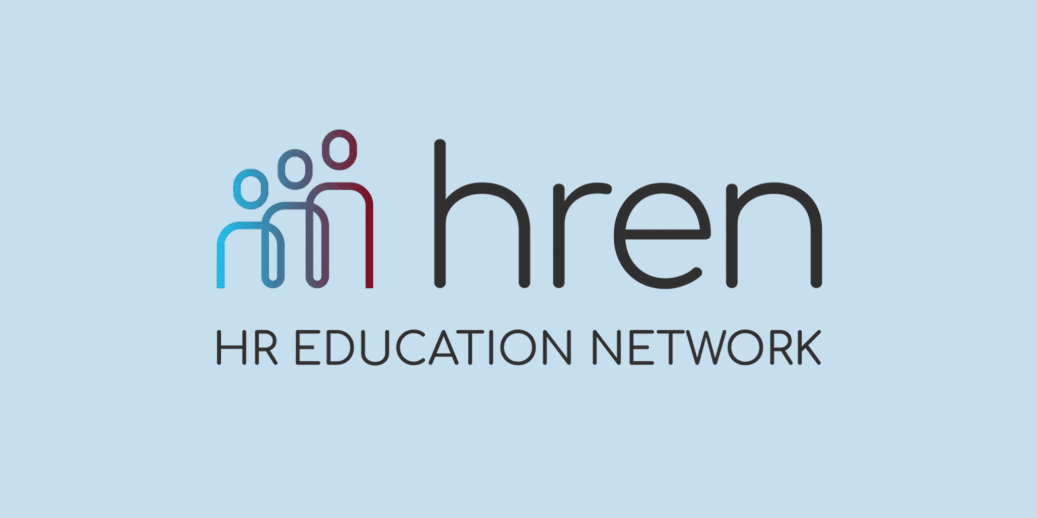 Logo for HR Education Network. Simple human figures in blue and red are beside the text "hren" on a light blue background, conveying professionalism.