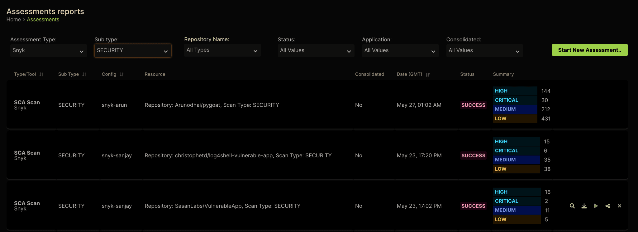 A dashboard image from kaiburr on Monitors Security Scan results in Real Time.