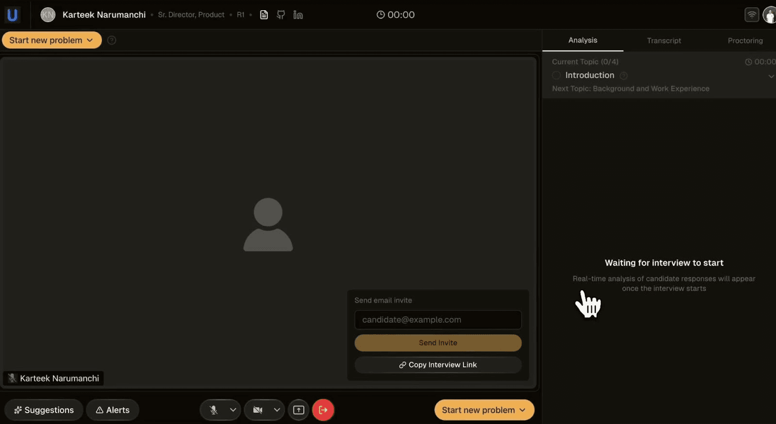 Interview room with candidate invite panel