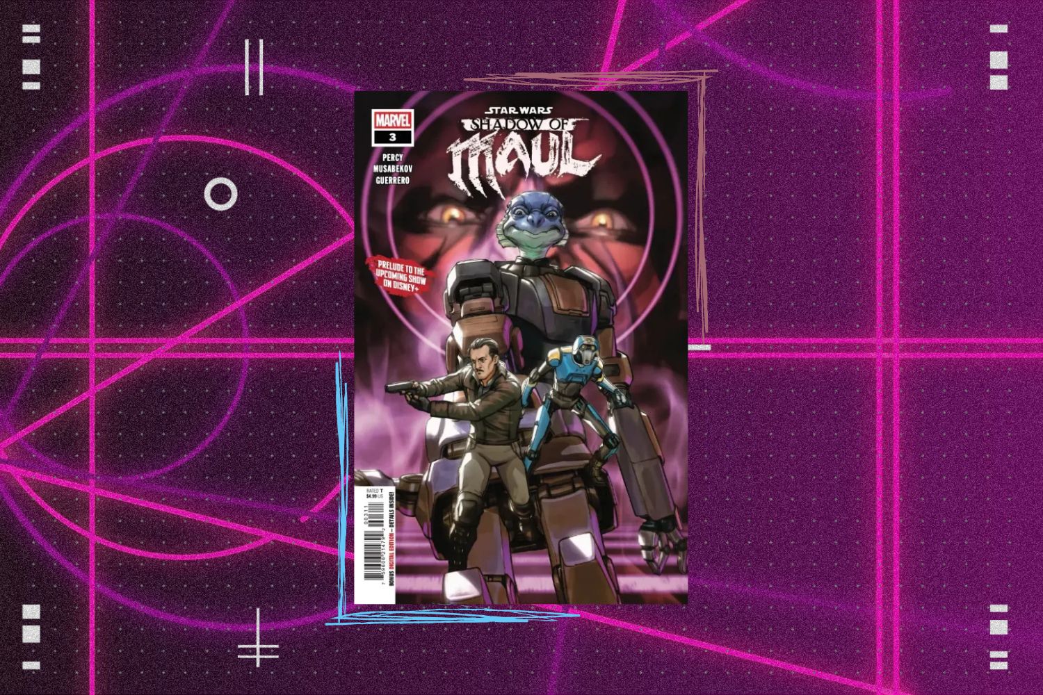 Cover for Star War: Maul - Shadow Lord #3 in front of a pink geometric background