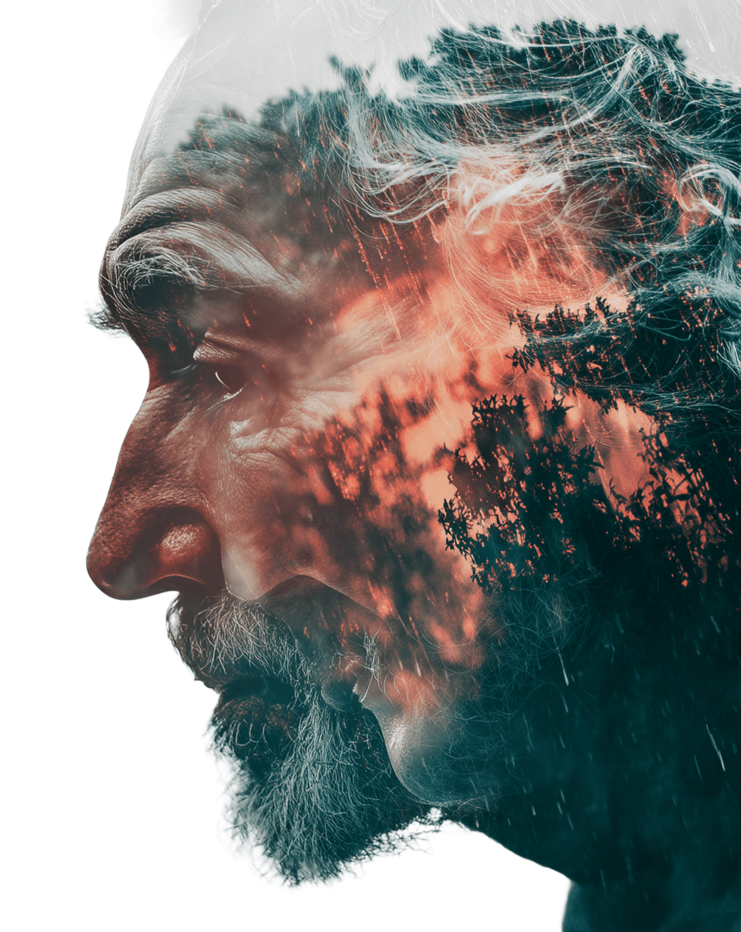 Hero image with a side profile of an aged person