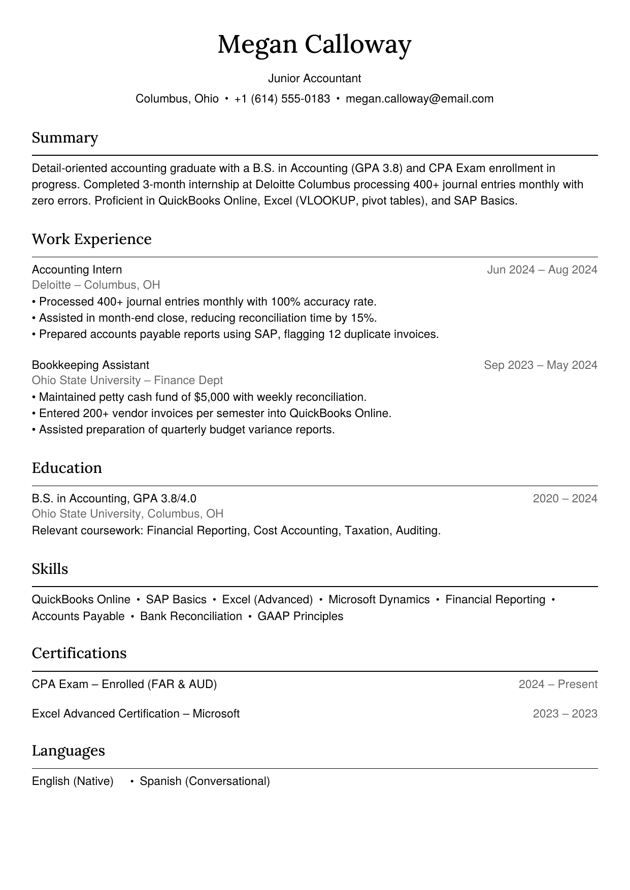Entry-level accountant resume example