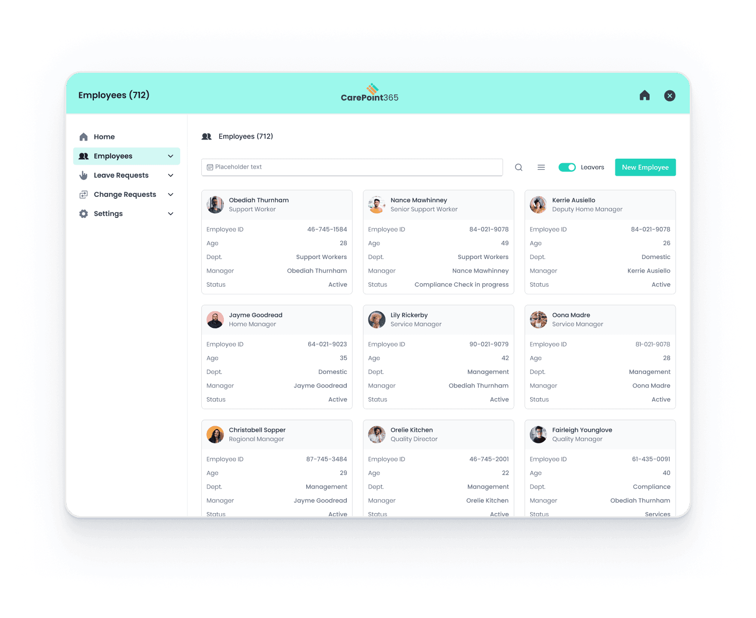 Home page of Carepoint365, showcasing an all-in-one care management solution