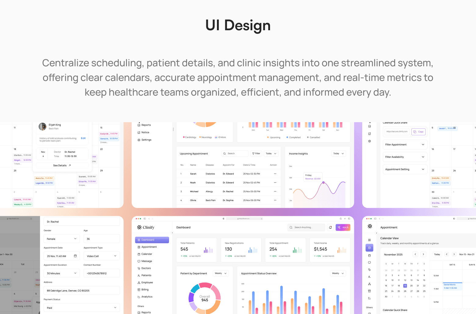 Clinify clinic management dashboard UI design