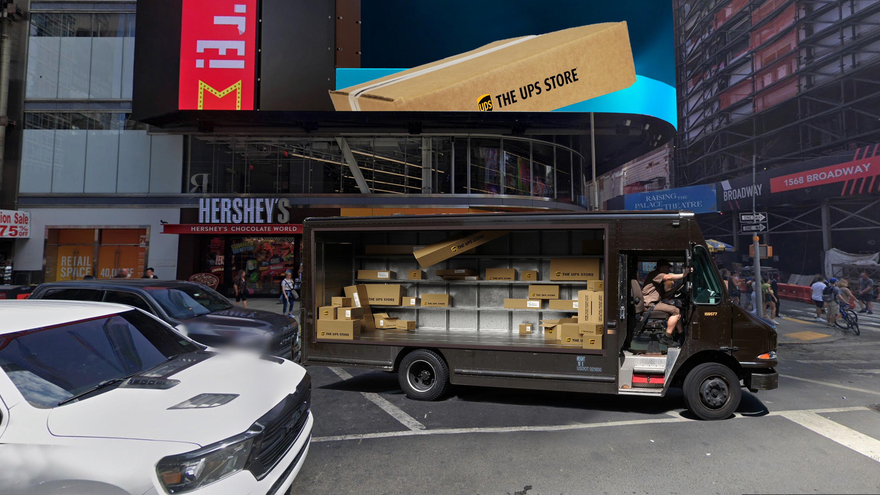 Snowy forest path with sun shining through trees