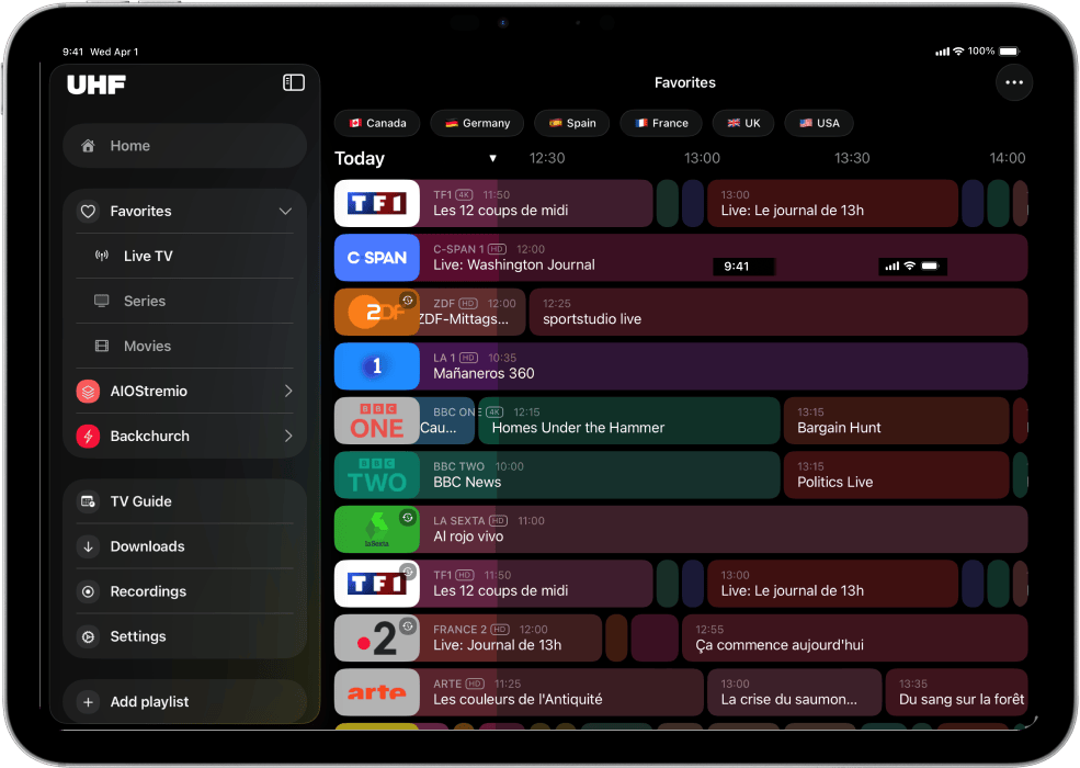 UHF epg view on the iPad app
