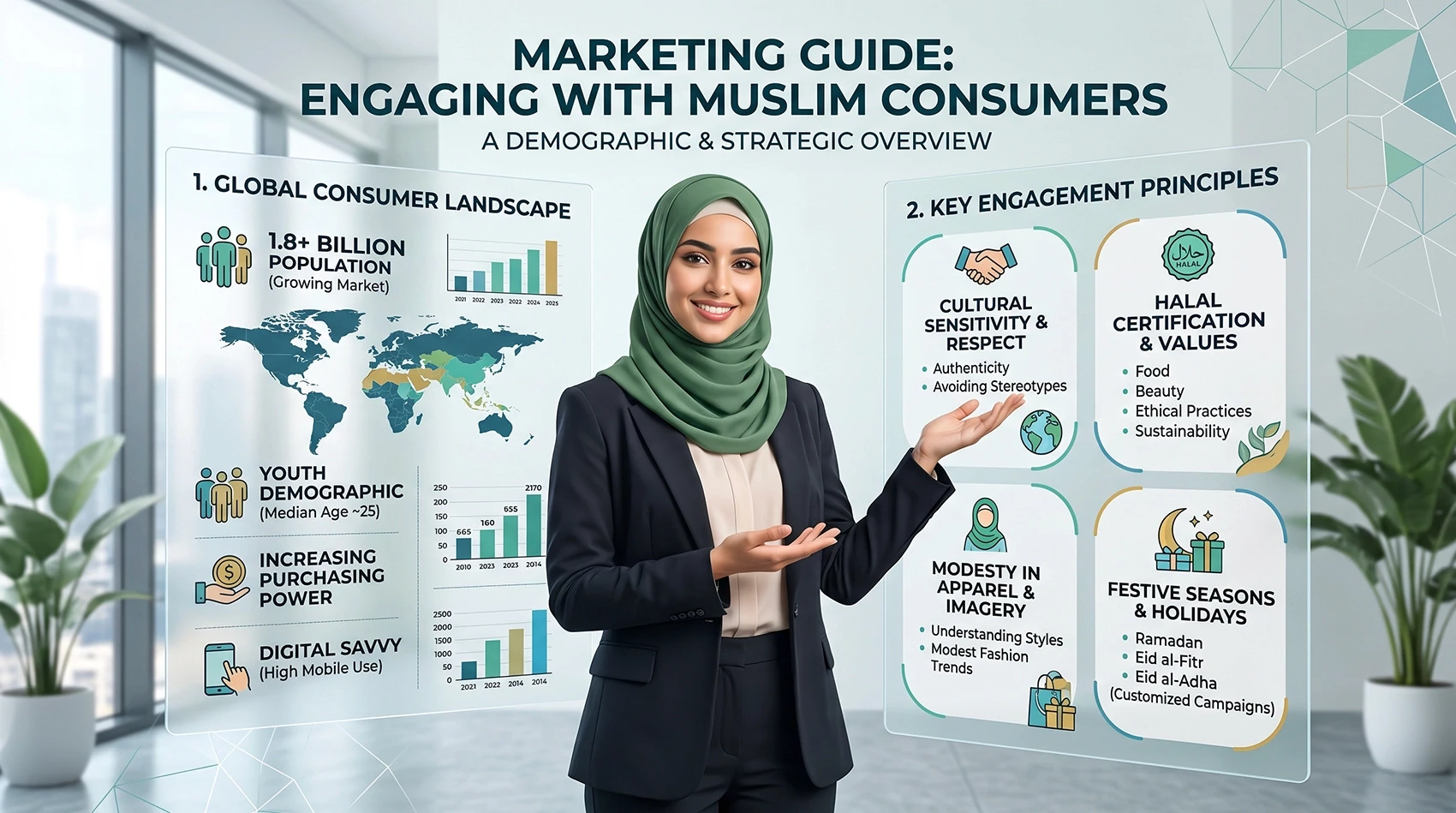 Marketing guide engaging Muslim consumers demographic overview halal certification Ramadan strategy infographic