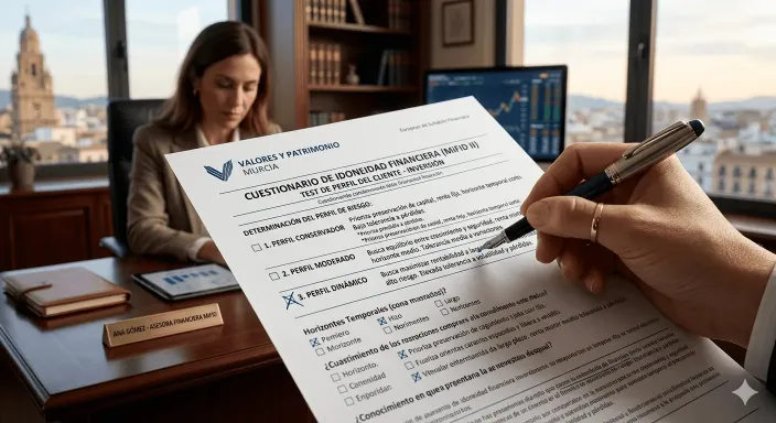 Test de idoneidad financiera MIFID para ajustar el nivel de riesgo de la cartera a los objetivos del inversor.