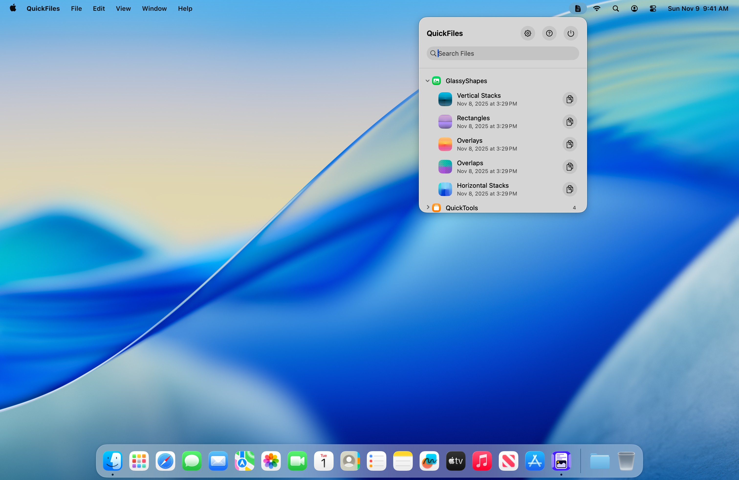 QuickFiles menu bar app