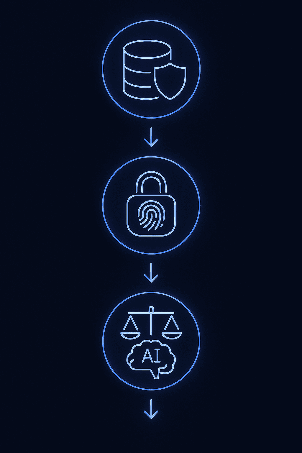 Vertical flowchart showing four fintech AEO compliance safeguards from data governance to audit trail