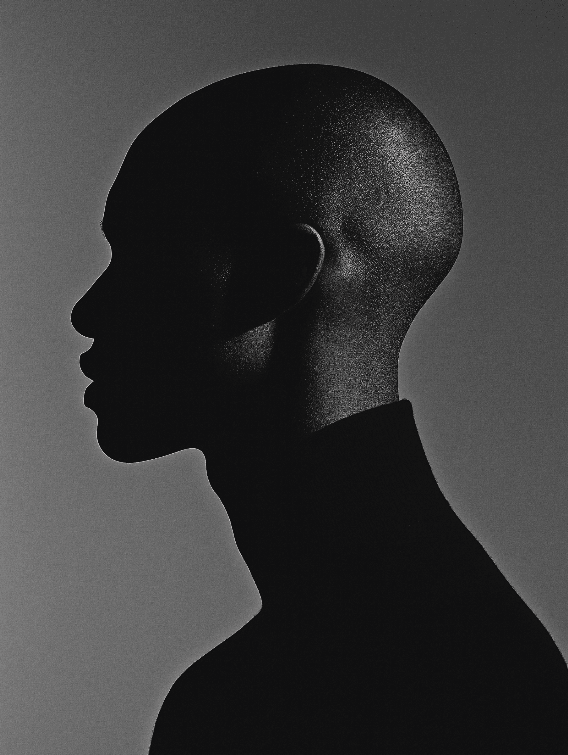 Monochrome profile portrait of bald model