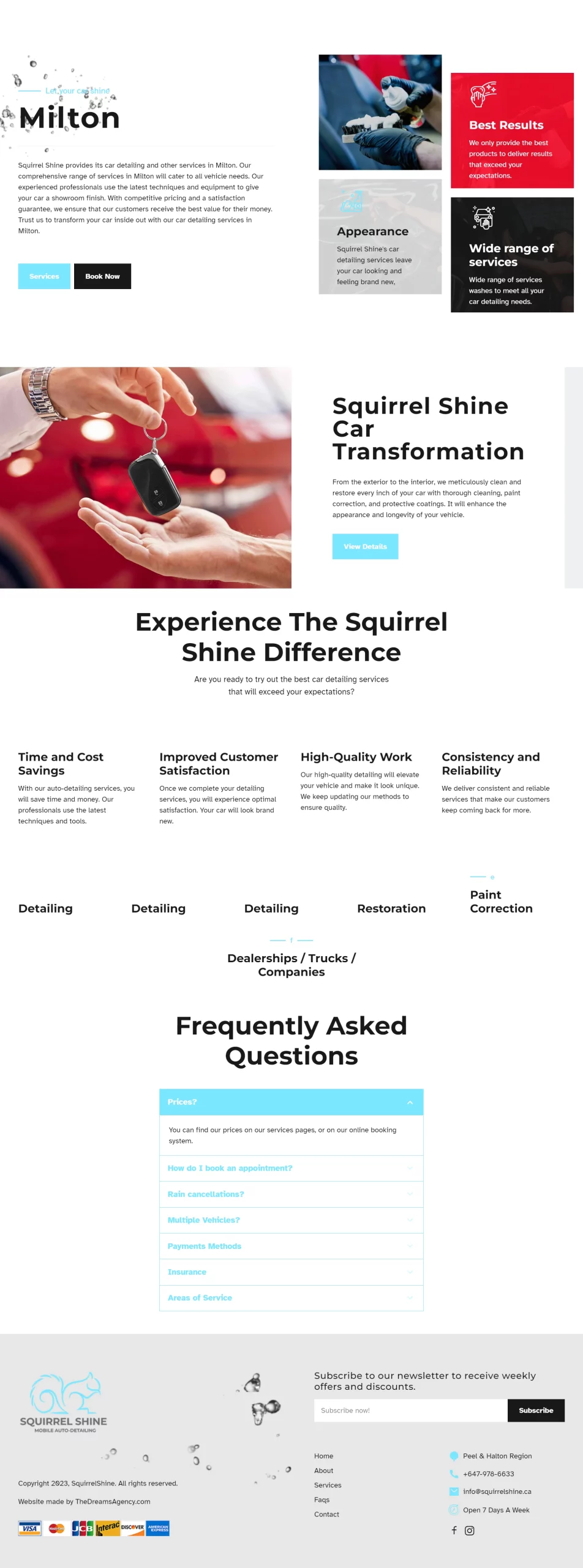 milton page for squirrelshine website developed & designed by Dreams Agency Mississauga, Ontario