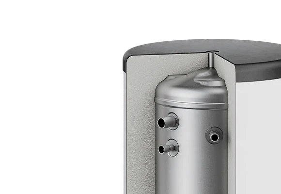 3D render showing a cross-section of a tank with visible PUR insulation 