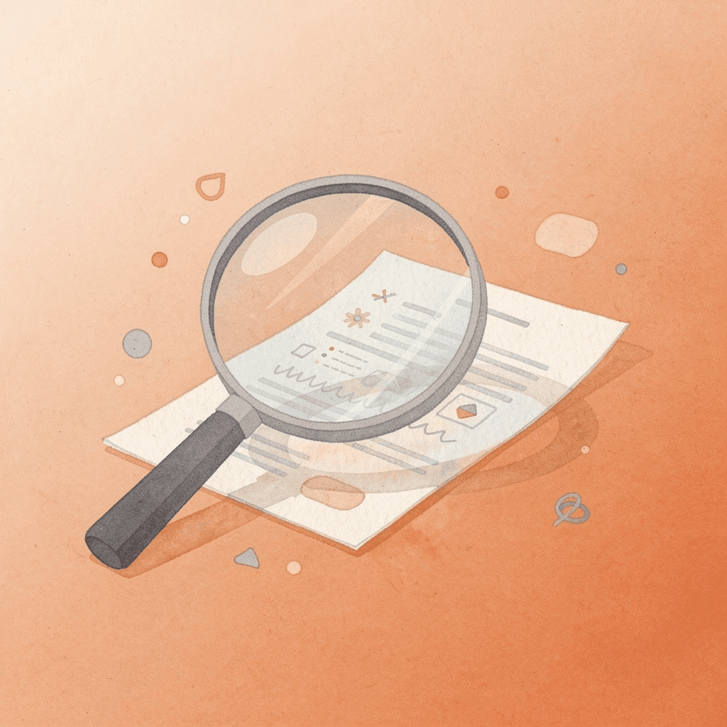 Magnifying glass examining digital elements representing SEO visibility analysis