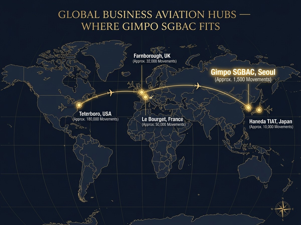 글로벌 비즈니스 항공 허브 비교 - 김포 SGBAC vs Teterboro Farnborough 하네다