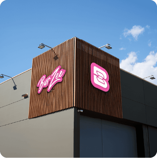 Burzee Outside Signage showing Logo Variations
