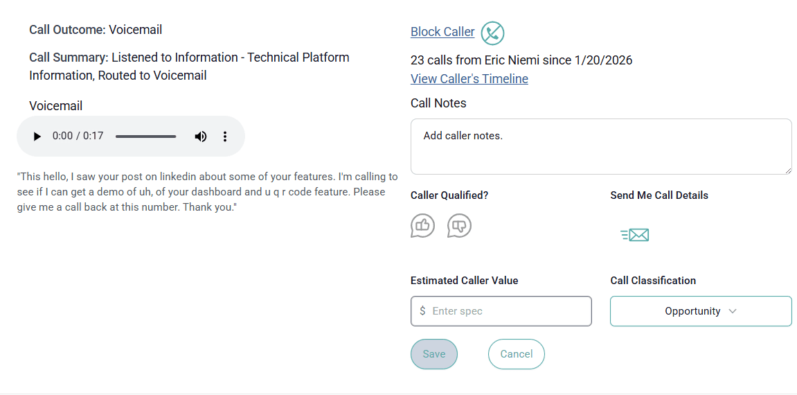 Voicemail and transcription in QIVIR.
