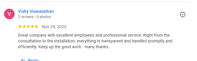 Five star review highlighting our easy and helpful process and great work.