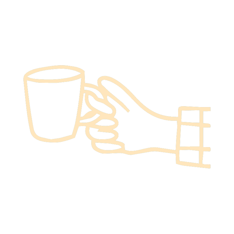 Crumpet line illustration of a hand holding a coffee cup