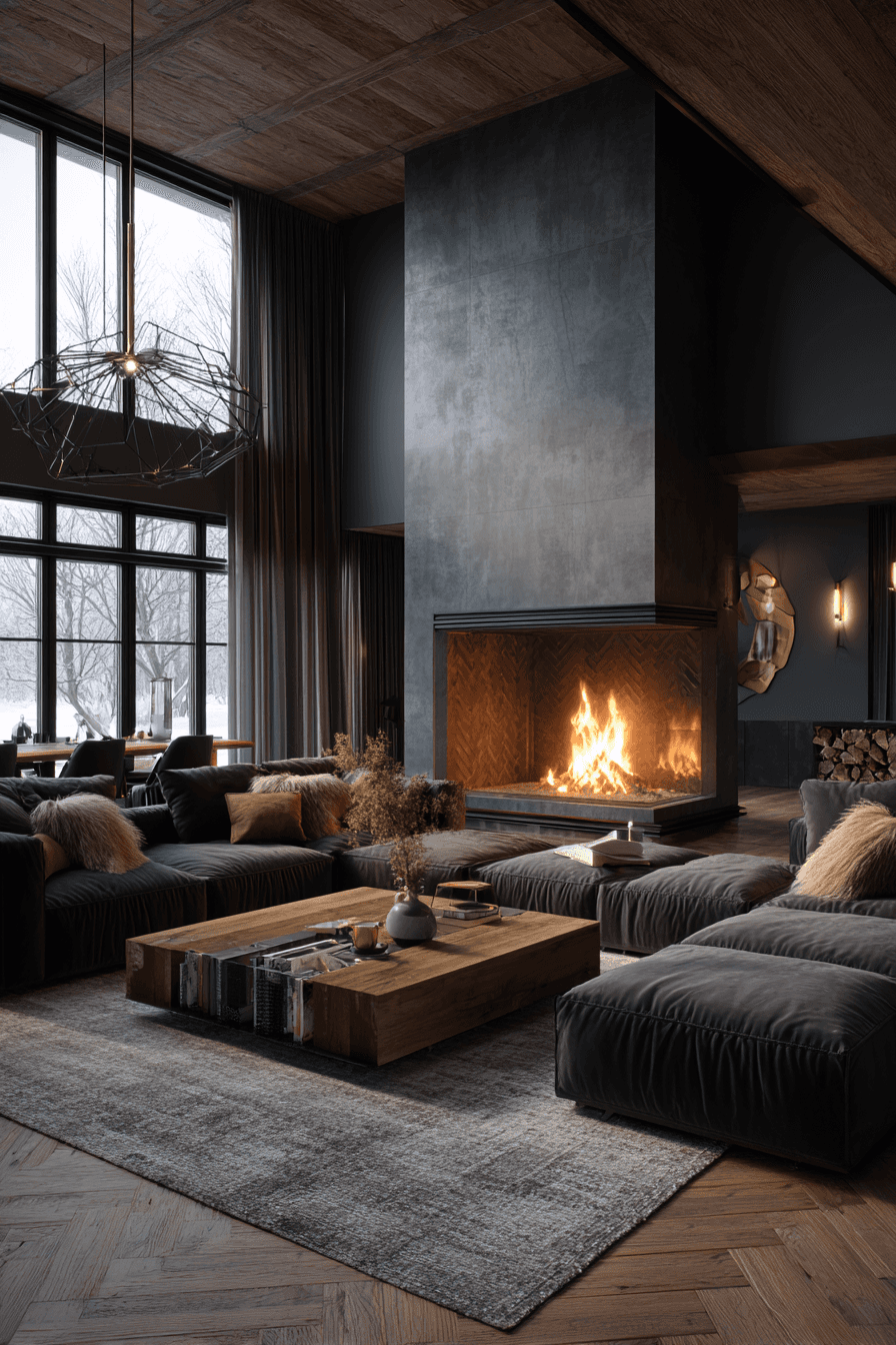 Smiling young woman with long hair standing against a dark green background, holding a finger to her chin.