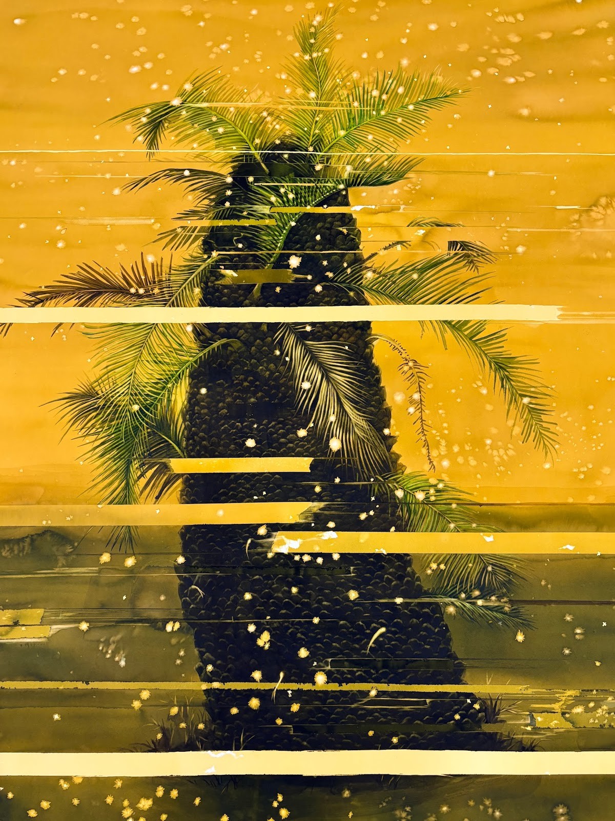 herd of sheep on road painting