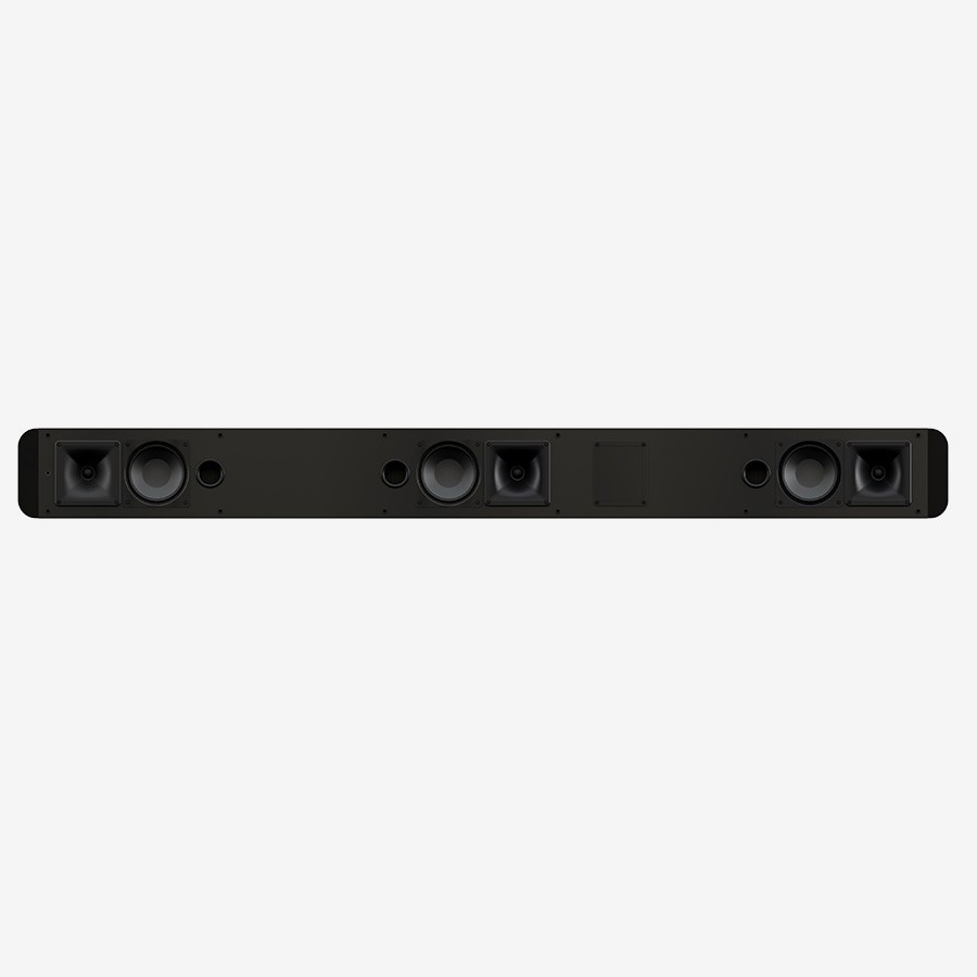 Black soundbar with multiple speakers