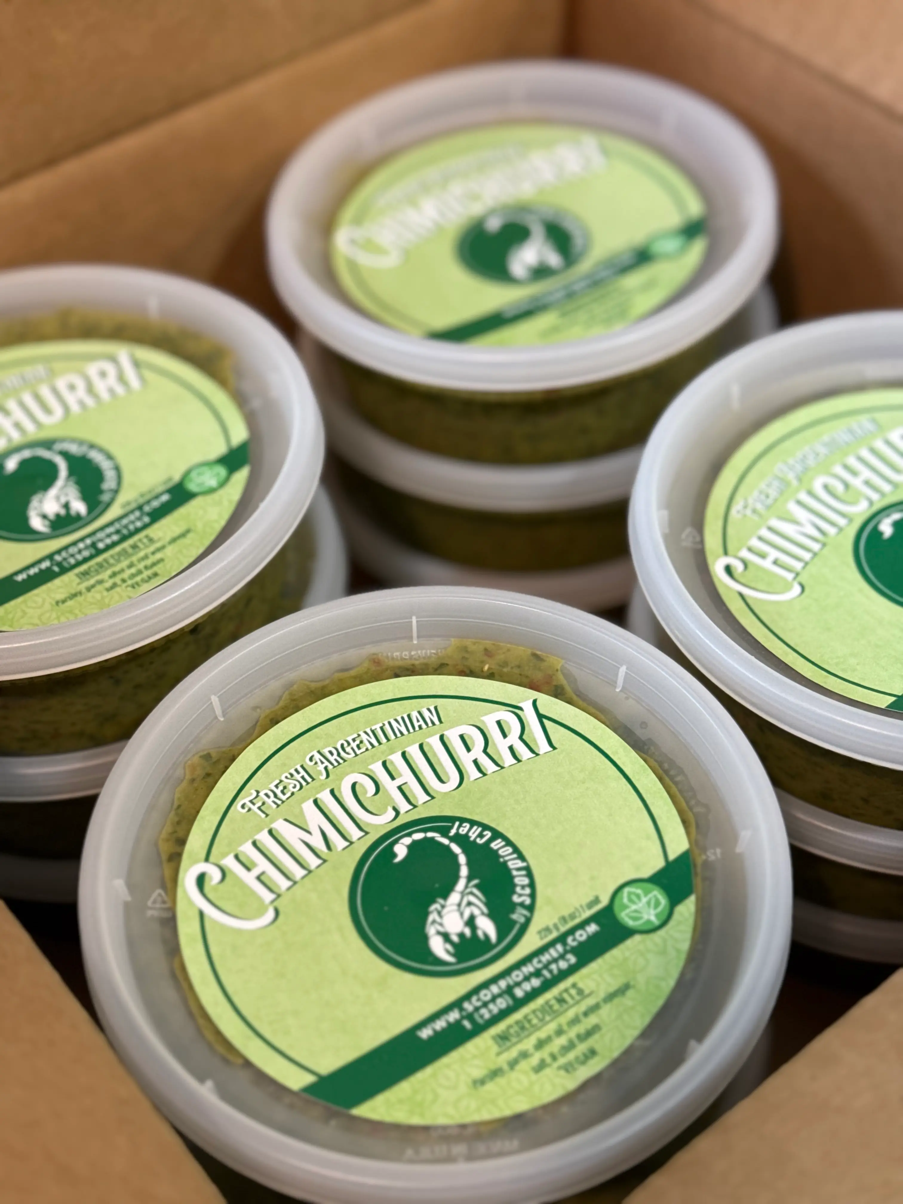 Scorpion Chef fresh authentic Argentinean chimichurri sauce containers Vancouver Island BC