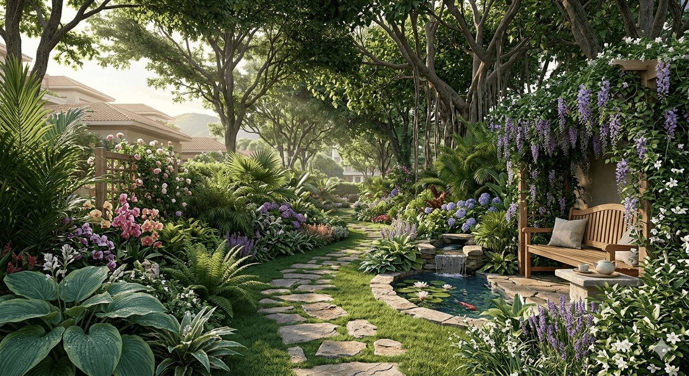 Lush landscaped garden and seating at M3M Sector 79 Gurugram