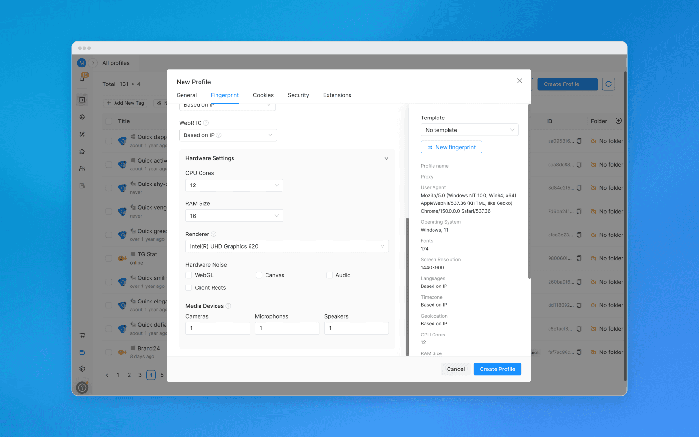 Creating a consistent profile in a modern anti-detect browser