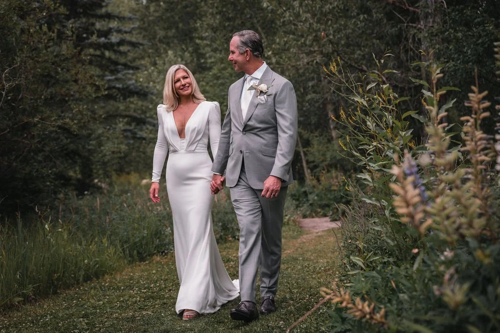 Bosq Aspen wedding couple walking together before ceremony in Aspen