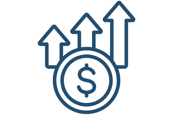 Dollar sign with three arrows pointing up