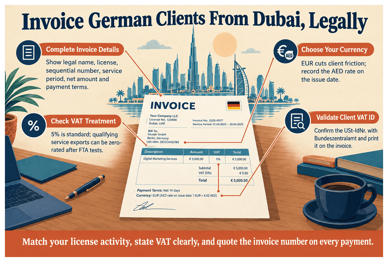 Infographic: How to Invoice Germany Clients From Your Dubai Company Legally