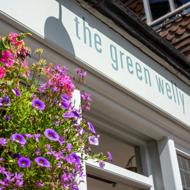 Closeup of exterior of Green Welly Cafe
