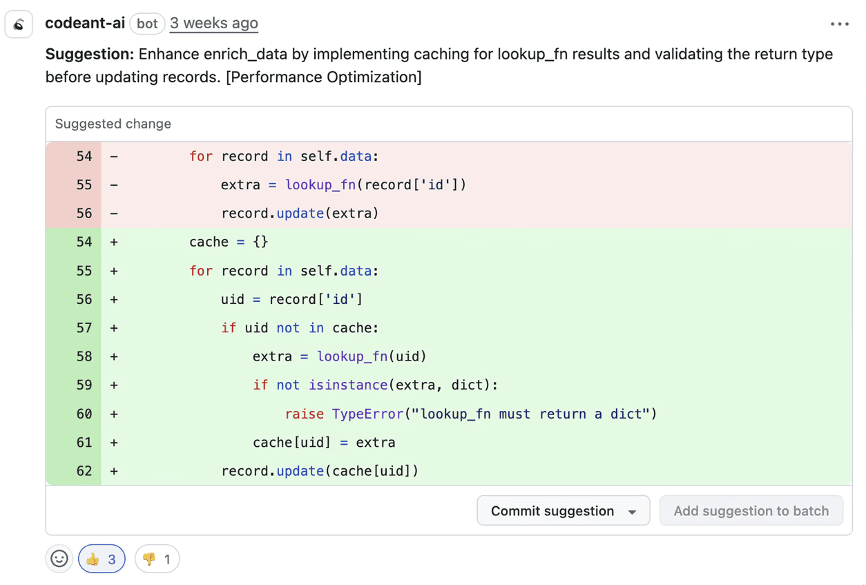 Screen on how AI review comments or summaries appear in a pull request.