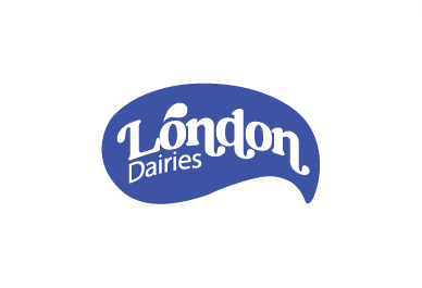 London Dairies logo in blue on white.