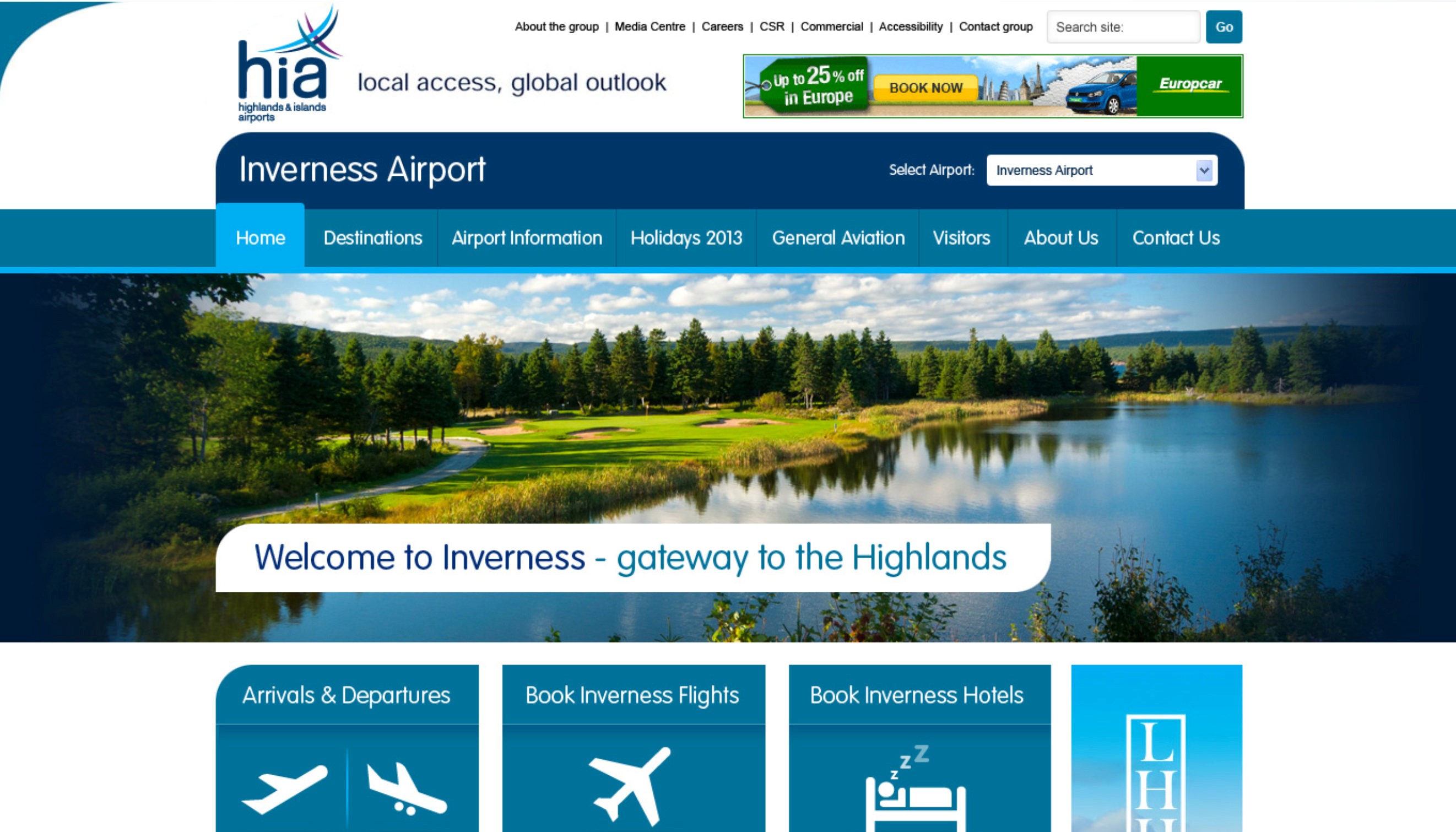 Homepage design for HIA (Highland and Island airports)