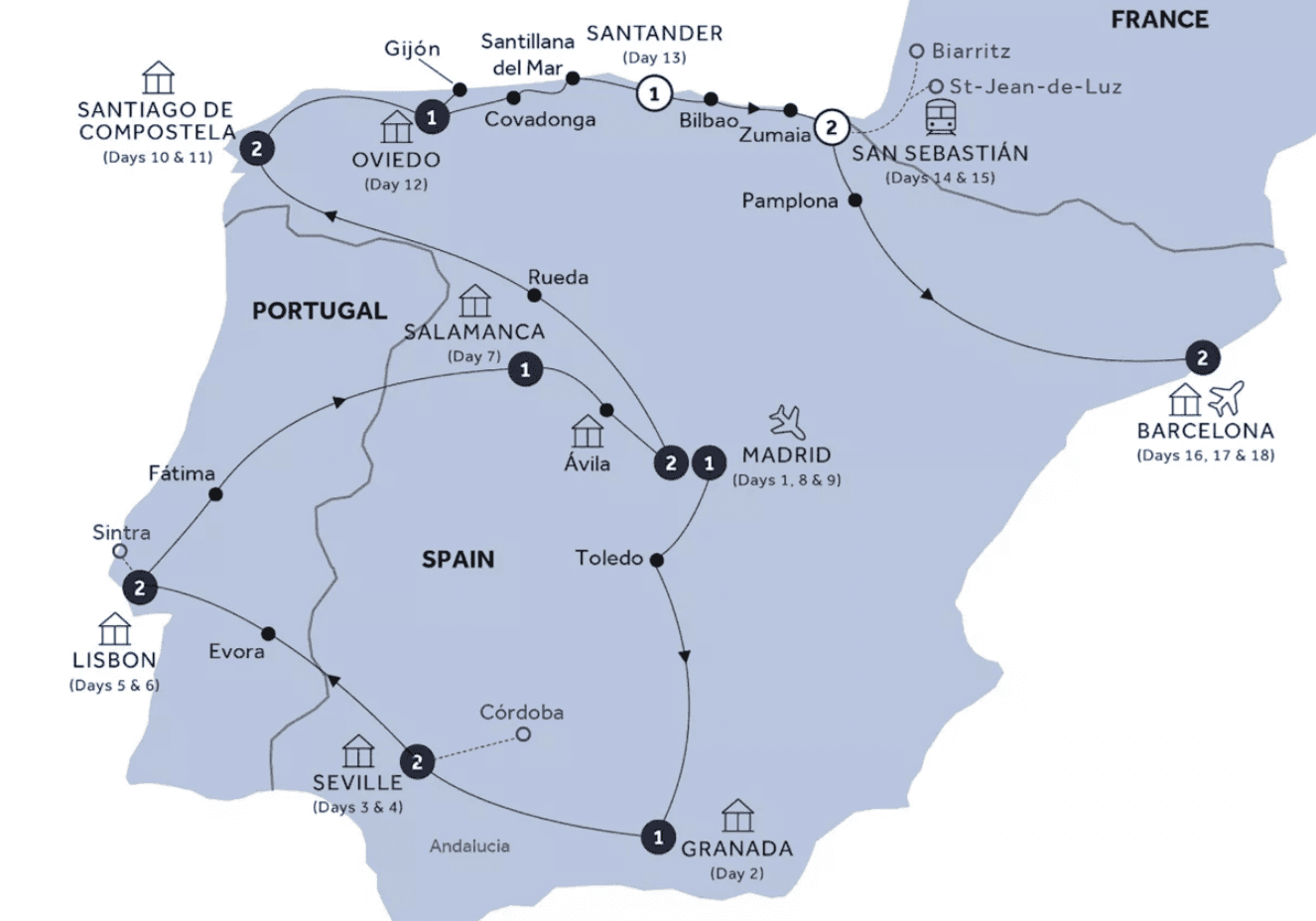 Grand Spain & Portugal map