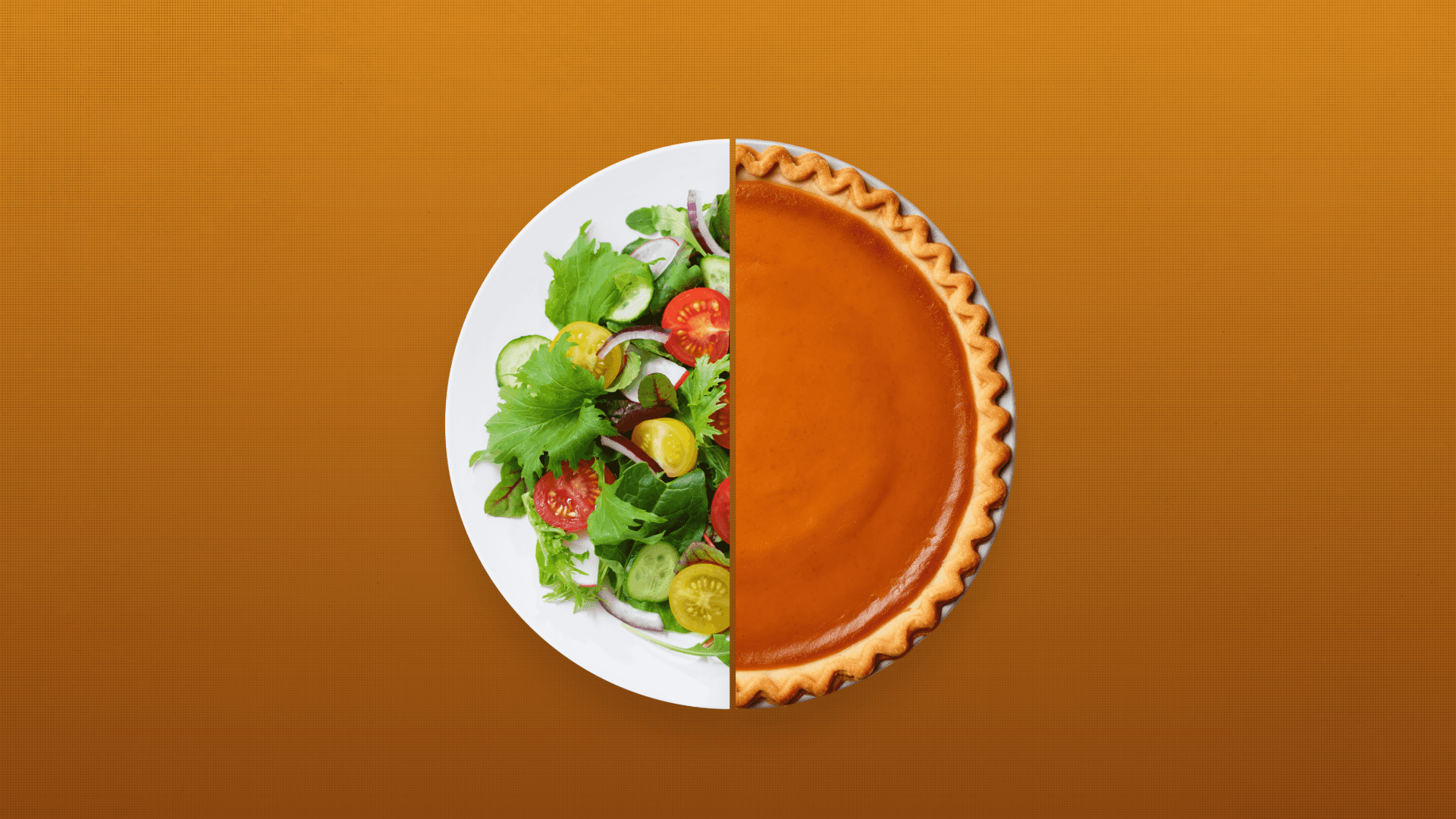 Half a plate of pie and half a plate of salad