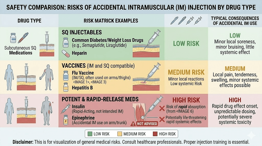 Risk comparison of accidental intramuscular injection for semaglutide versus insulin and other medications