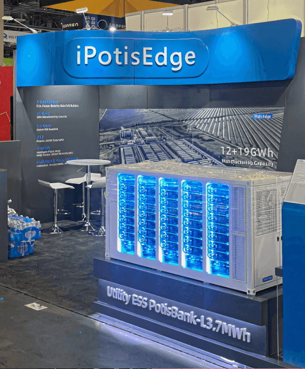 Detailed view of a 20x20 RE+ Southeast booth showing sample-based energy storage presentation, technical messaging, and clean buyer flow