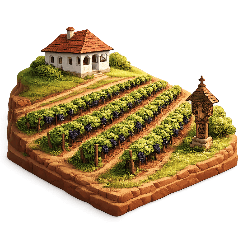 Artistic illustration of the Muntenia wine region.