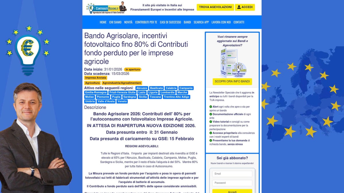 7 Opportunità Di Finanziamenti Emilia Romagna 2026 Da Scoprire - Bando Agrisolare: Fino all’80% Fondo Perduto per Fotovoltaico in Agricoltura