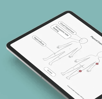 ipad showing an infographic with two children bodies outlined and a list of several diseases linked to different dots on their bodies