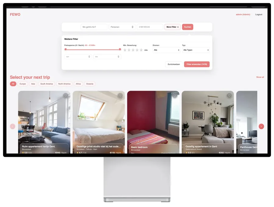 FEWO, the search open on a desktop display.