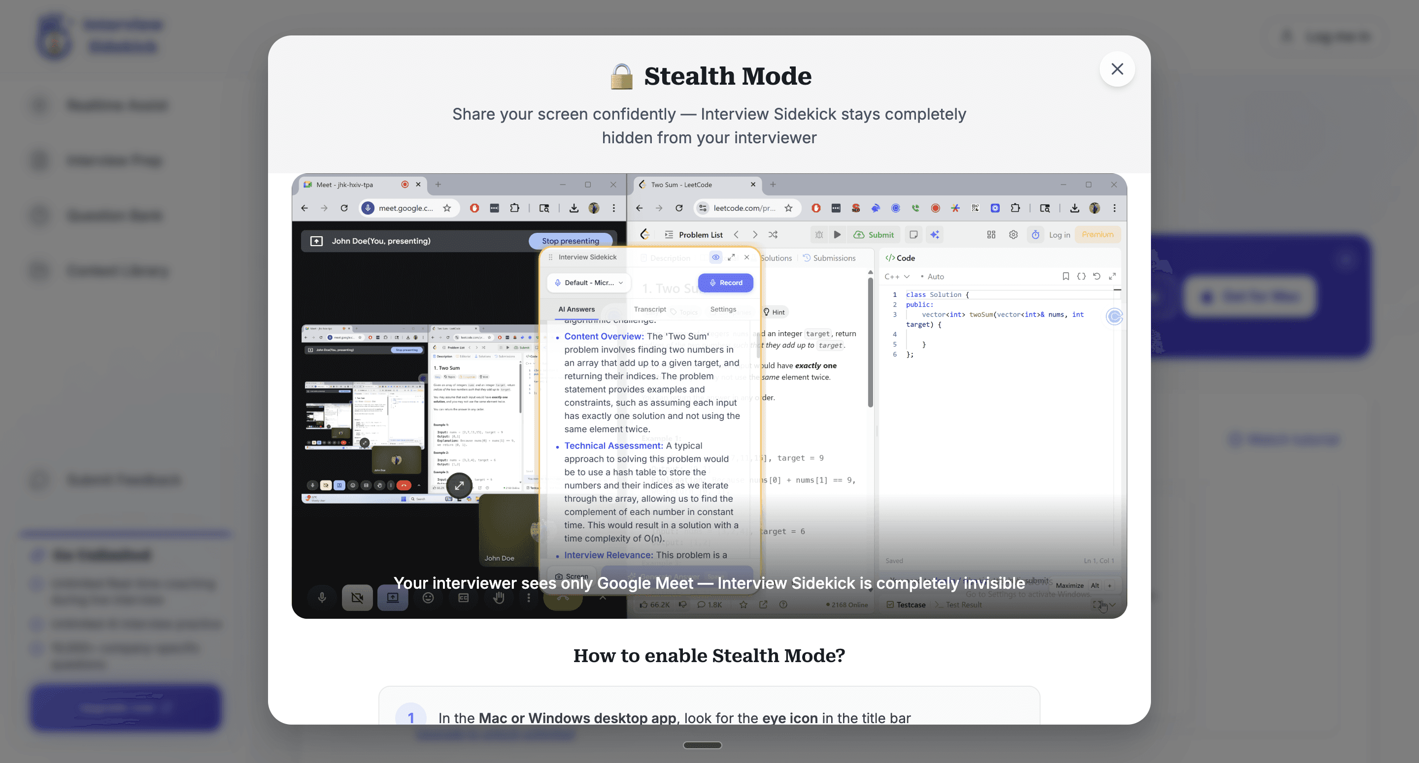 Interview Sidekick Stealth Mode